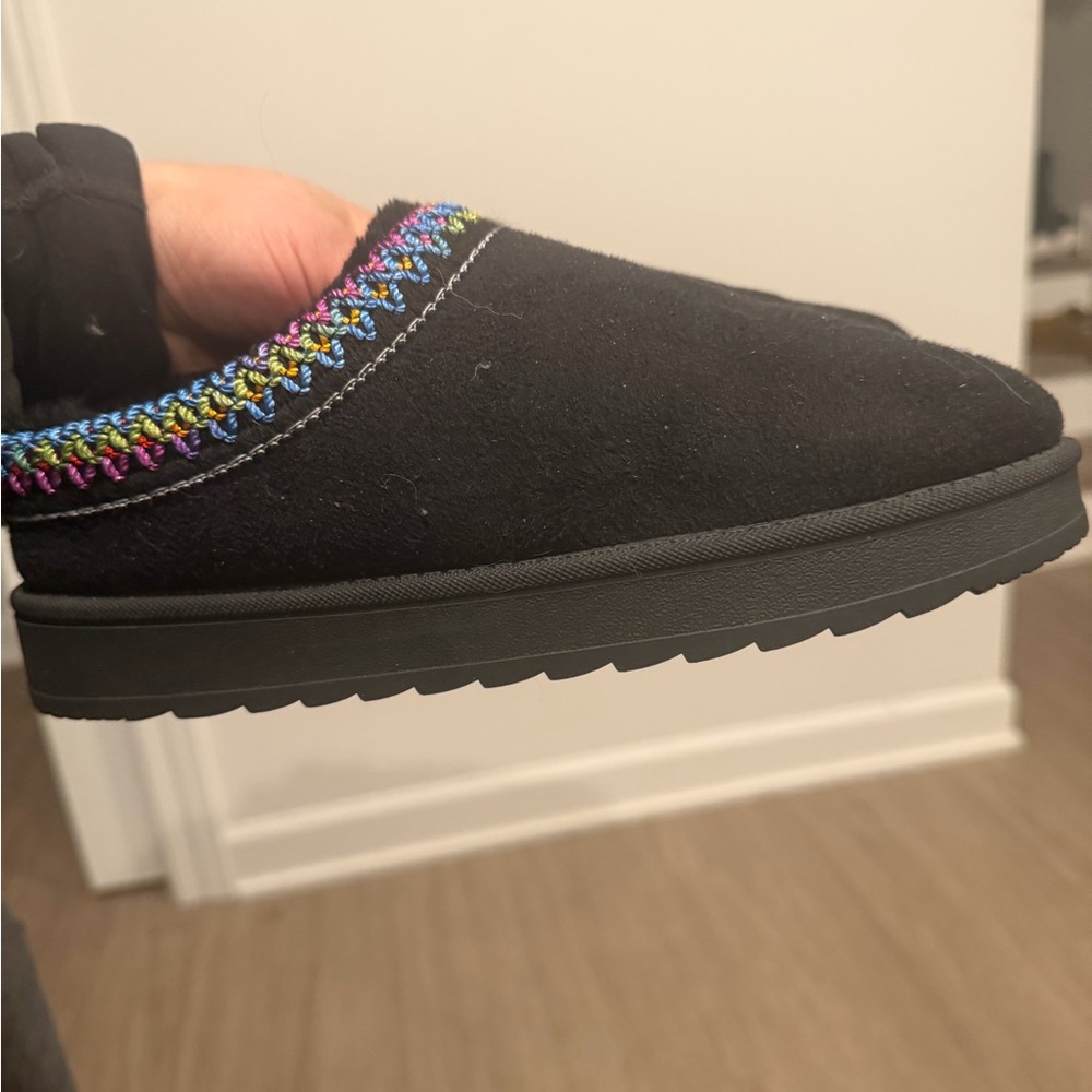 Black Slip-On Shoes with Multicolor Stitching